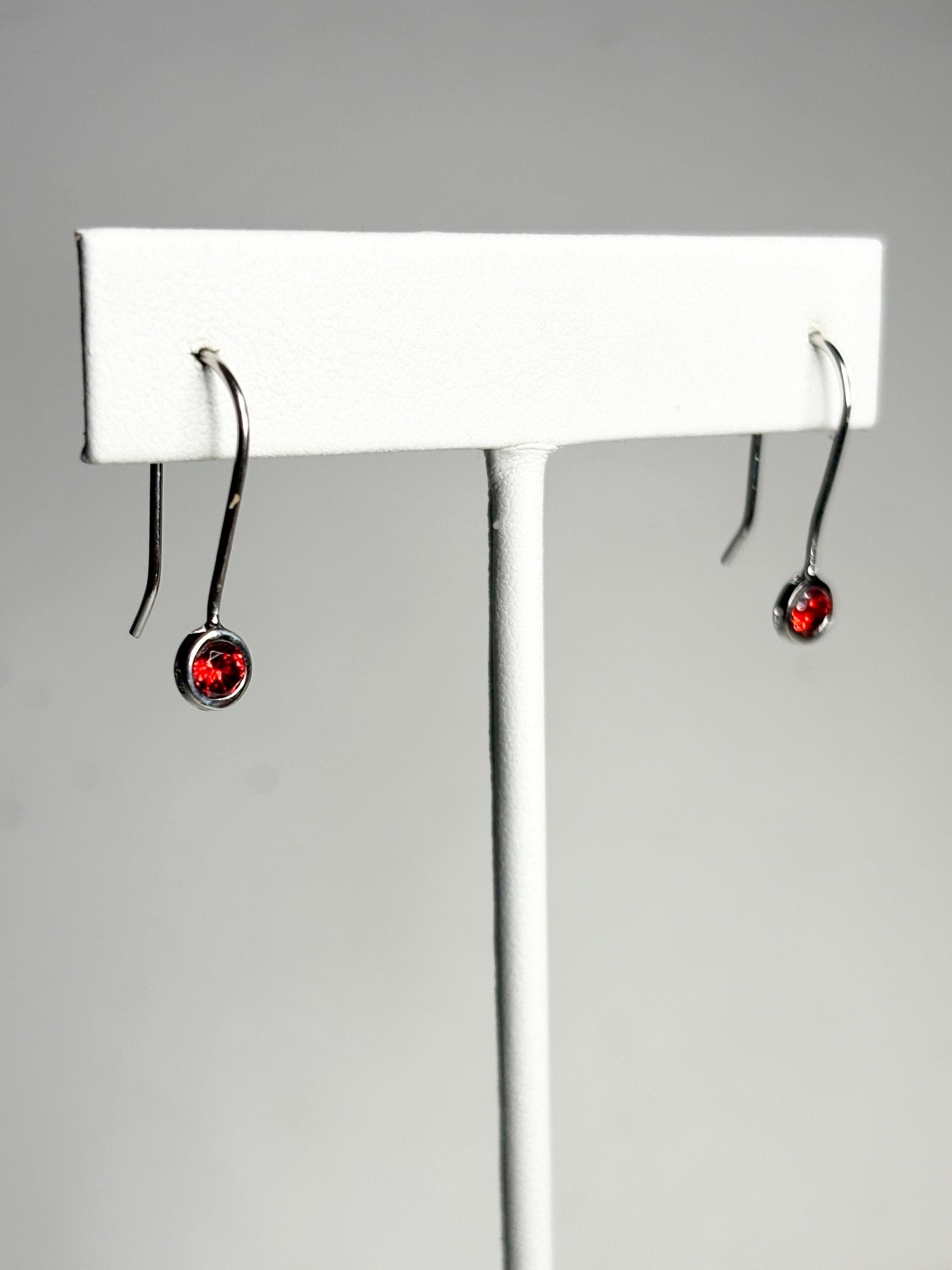 Arizona Garnet Bezel Drop Earrings in Sterling Silver - NewLifeJewelryVault