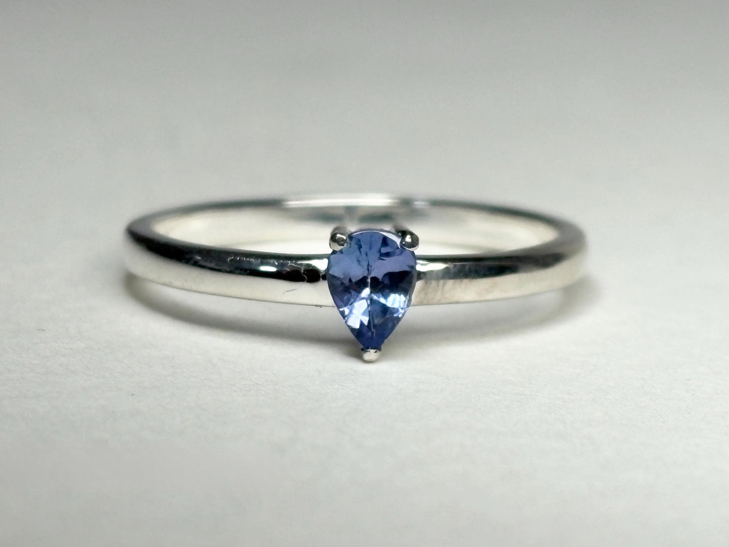 Tanzanite pear solitaire ring in sterling silver size 7 - NewLifeJewelryVault