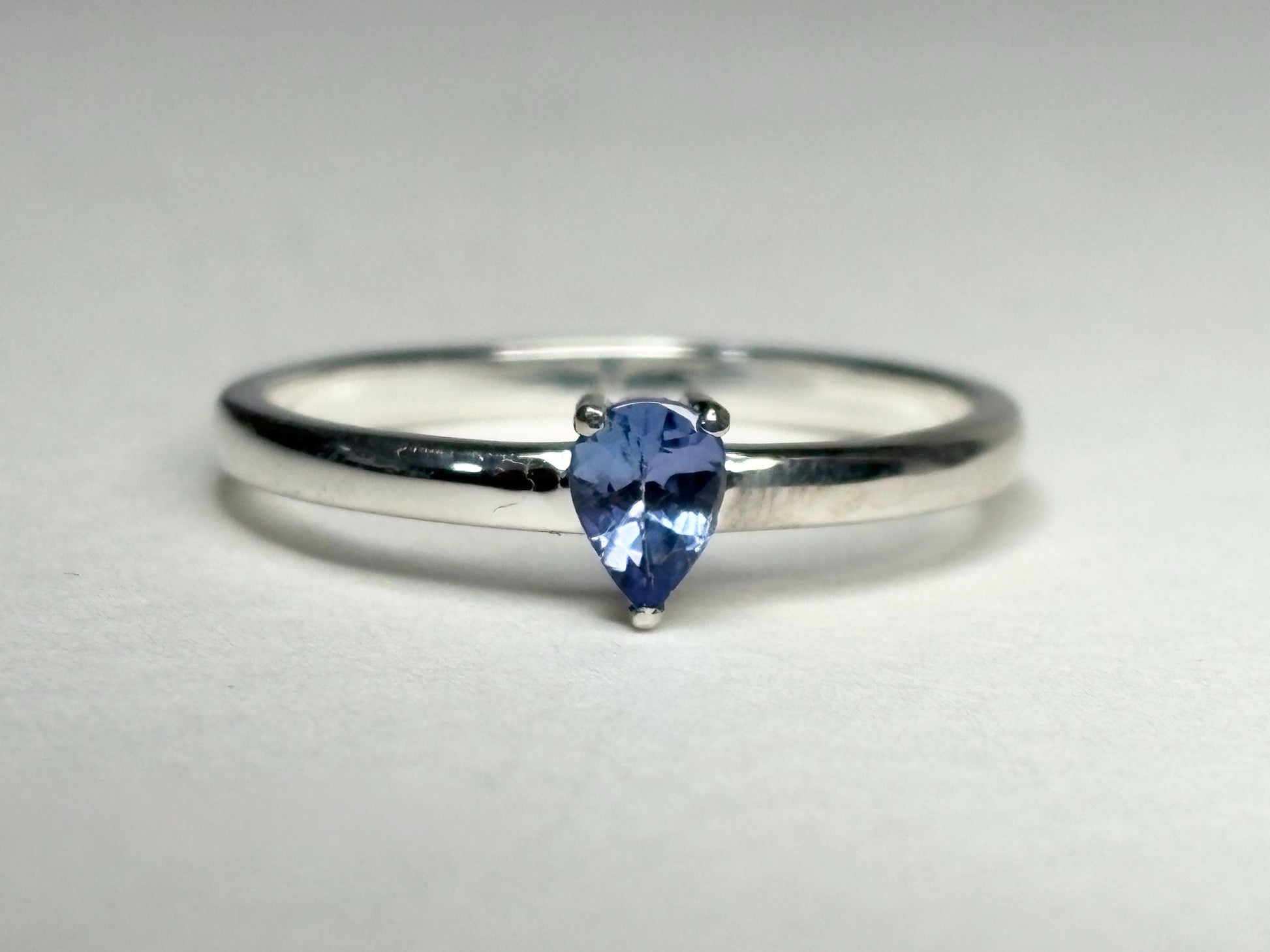 Tanzanite pear solitaire ring in sterling silver size 7 - NewLifeJewelryVault
