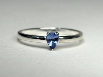 Tanzanite pear solitaire ring in sterling silver size 7 - NewLifeJewelryVault