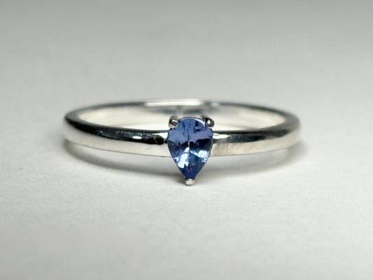Tanzanite pear solitaire ring in sterling silver size 7 - NewLifeJewelryVault