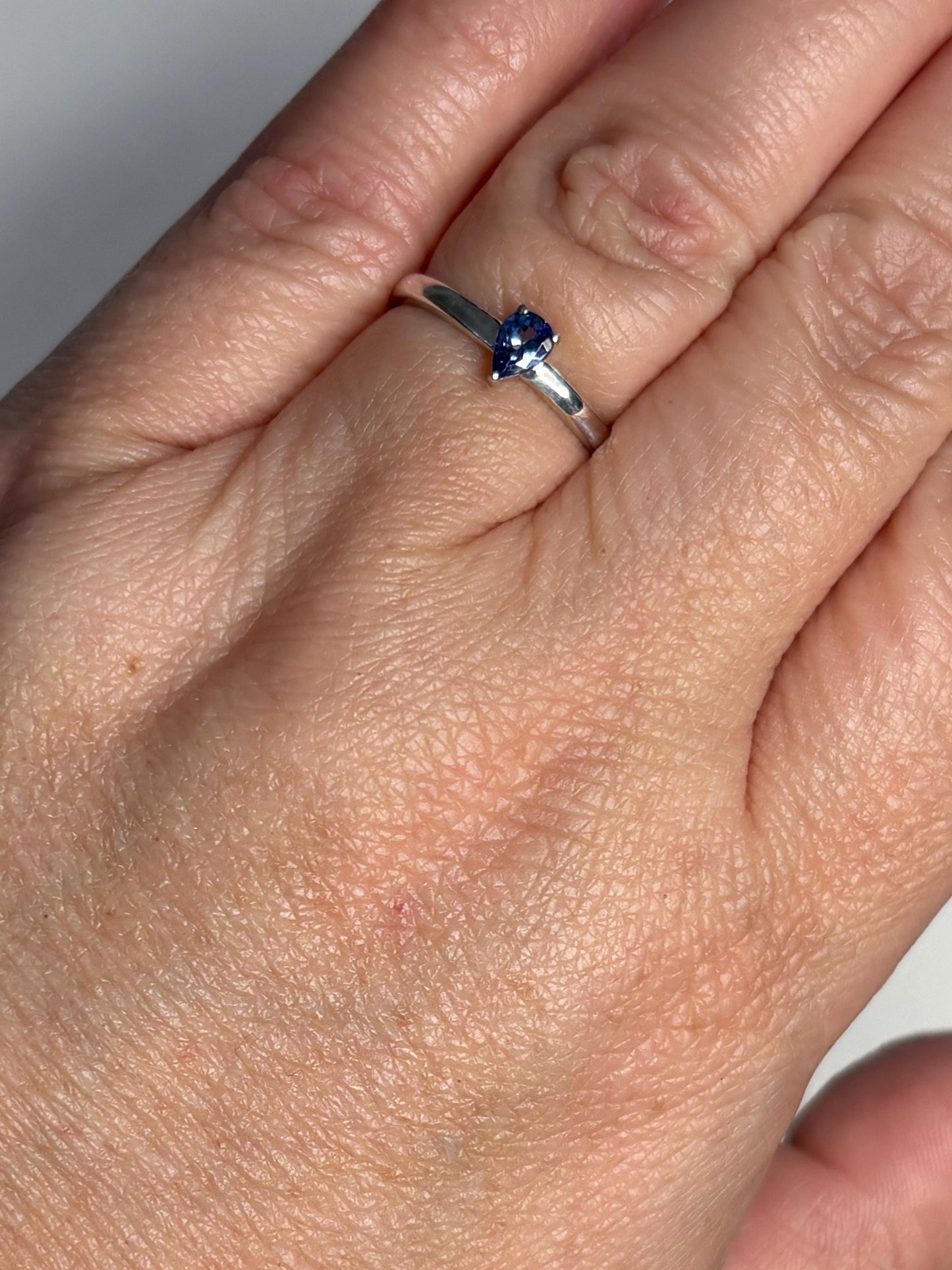 Tanzanite pear solitaire ring in sterling silver size 7 - NewLifeJewelryVault