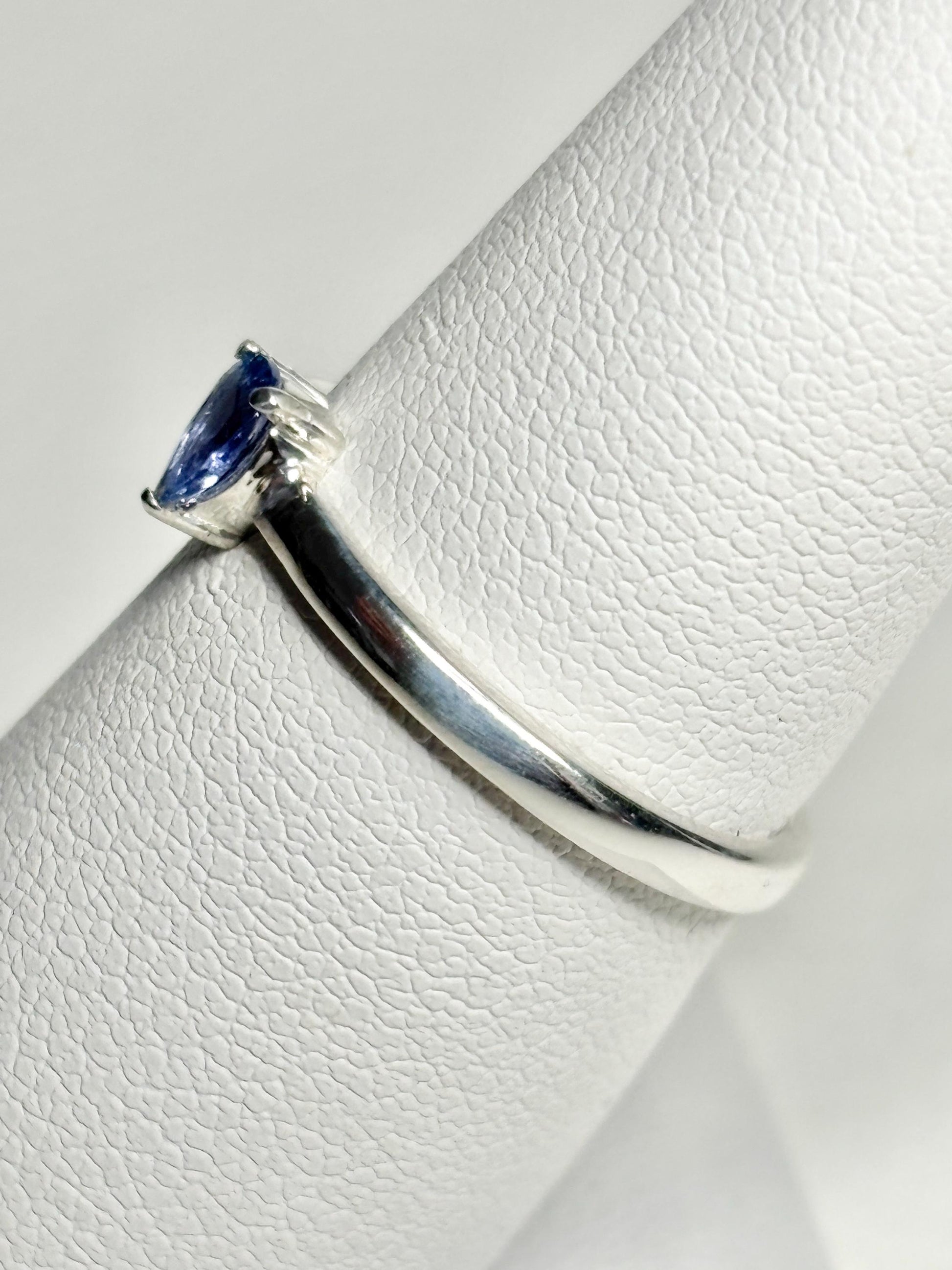 Tanzanite pear solitaire ring in sterling silver size 7 - NewLifeJewelryVault