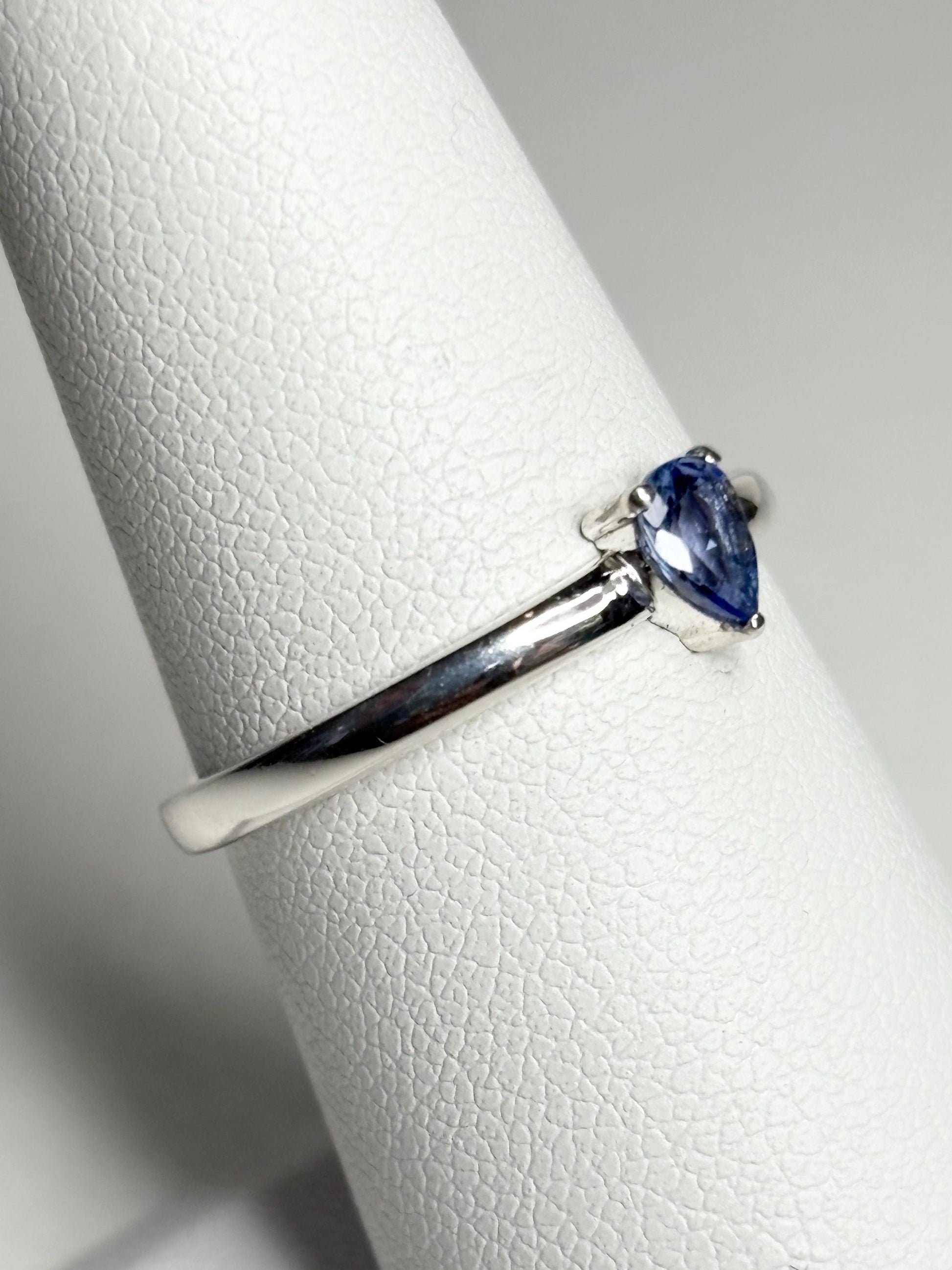 Tanzanite pear solitaire ring in sterling silver size 7 - NewLifeJewelryVault