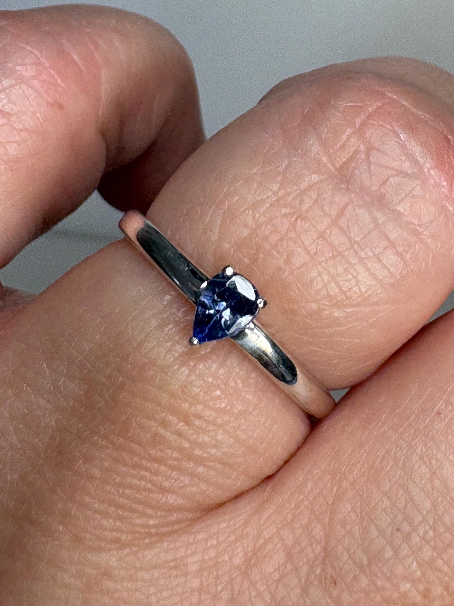 Tanzanite pear solitaire ring in sterling silver size 7 - NewLifeJewelryVault