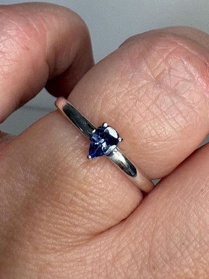 Tanzanite pear solitaire ring in sterling silver size 7 - NewLifeJewelryVault