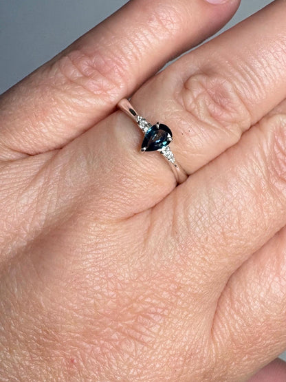 Montana Sapphire and Diamond Ring Sterling Silver size 7 - NewLifeJewelryVault