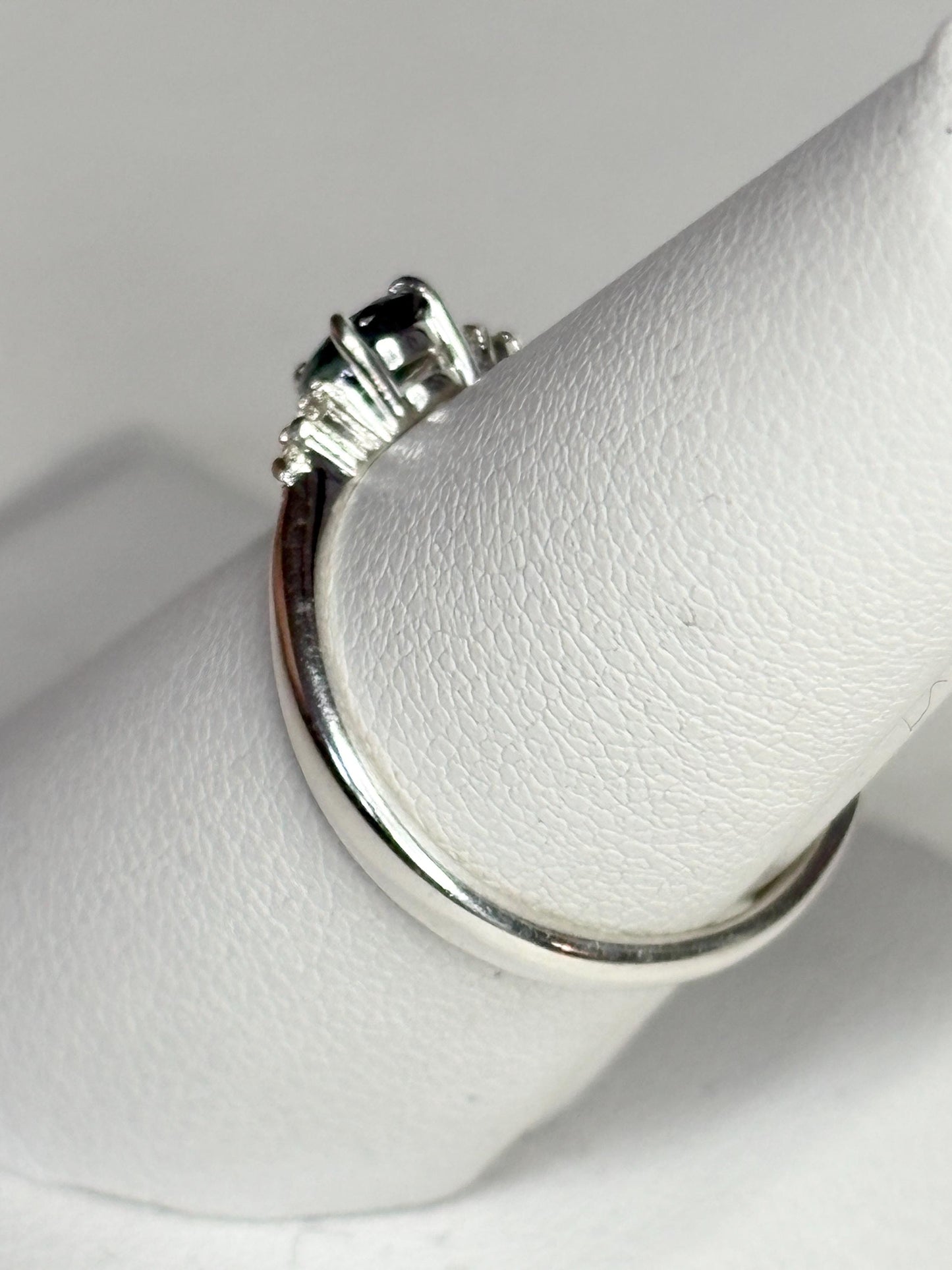 Montana Sapphire and Diamond Ring Sterling Silver size 7 - NewLifeJewelryVault