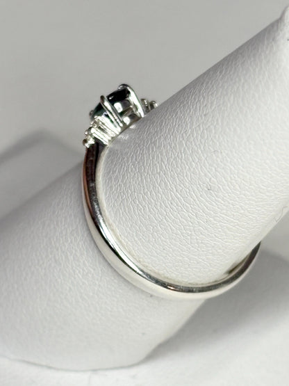 Montana Sapphire and Diamond Ring Sterling Silver size 7 - NewLifeJewelryVault