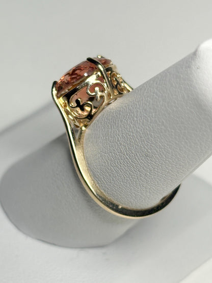 Stunning Bi Color Light Red Oregon Sunstone Solitaire in 14k Gold 4.84ct size 7 - NewLifeJewelryVault