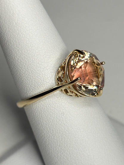 Stunning Bi Color Light Red Oregon Sunstone Solitaire in 14k Gold 4.84ct size 7 - NewLifeJewelryVault