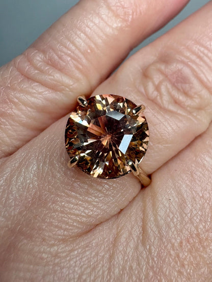 Stunning Bi Color Light Red Oregon Sunstone Solitaire in 14k Gold 4.84ct size 7 - NewLifeJewelryVault