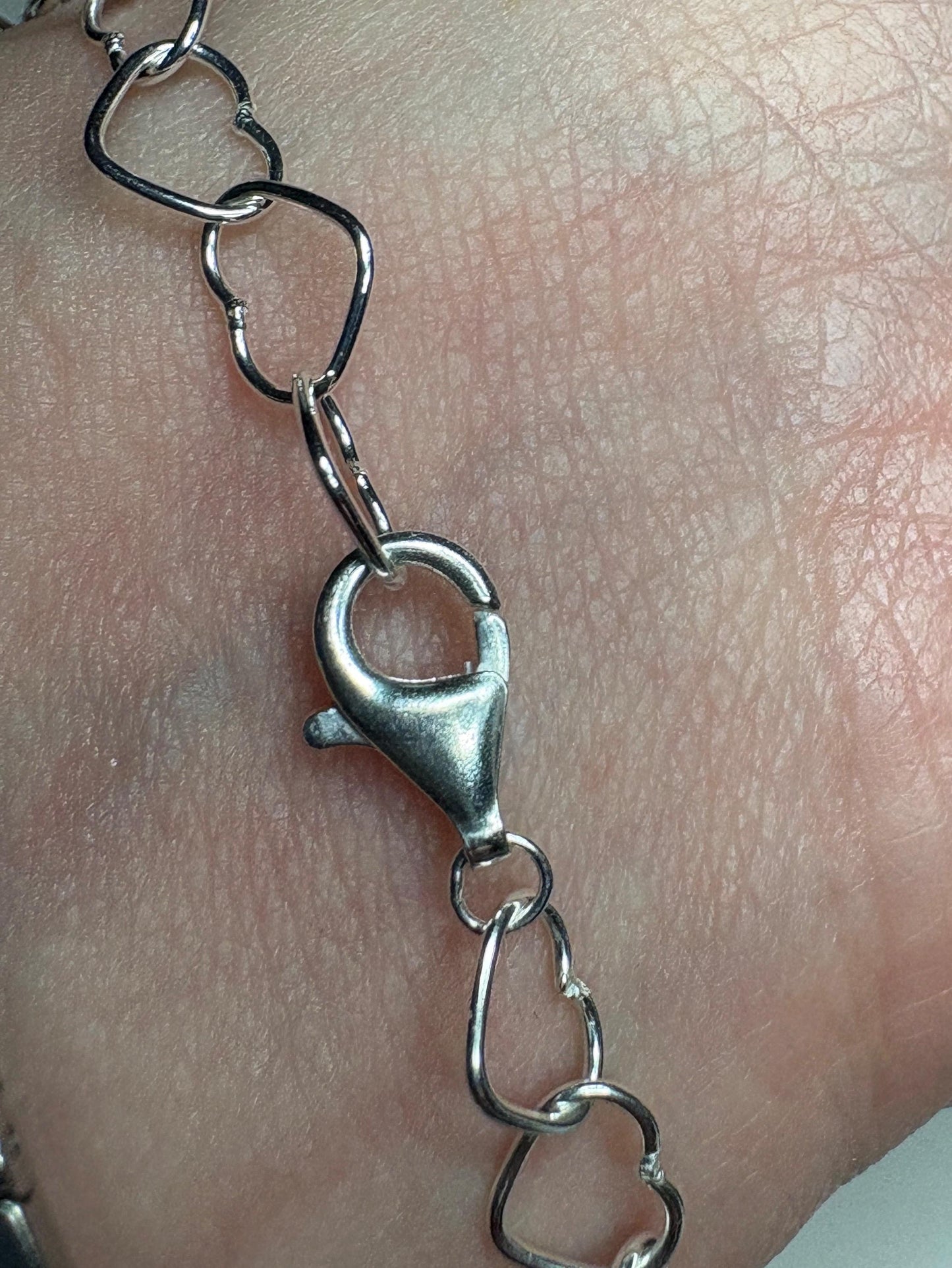 Heart Link Charm Bracelet in Sterling Silver 6mm Adjustable 7.25" - NewLifeJewelryVault