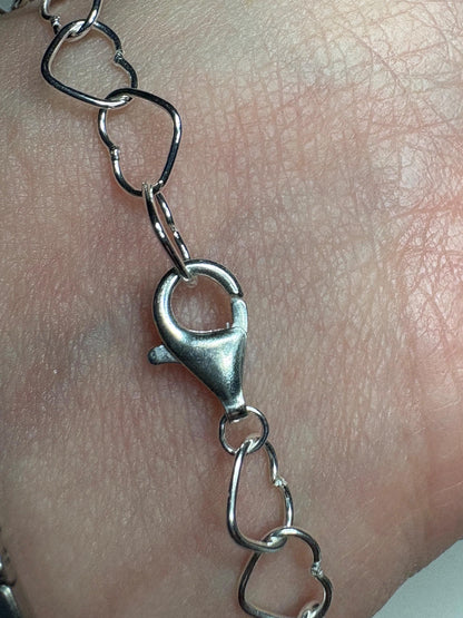 Heart Link Charm Bracelet in Sterling Silver 6mm Adjustable 7.25" - NewLifeJewelryVault