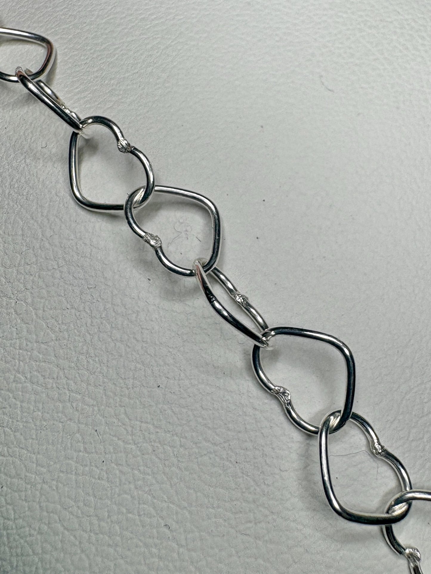 Heart Link Charm Bracelet in Sterling Silver 6mm Adjustable 7.25" - NewLifeJewelryVault