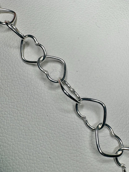 Heart Link Charm Bracelet in Sterling Silver 6mm Adjustable 7.25" - NewLifeJewelryVault