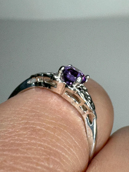 Arizona Four Peaks Amethyst Celtic Style Solitaire Ring Sterling Silver size 6.75 - NewLifeJewelryVault