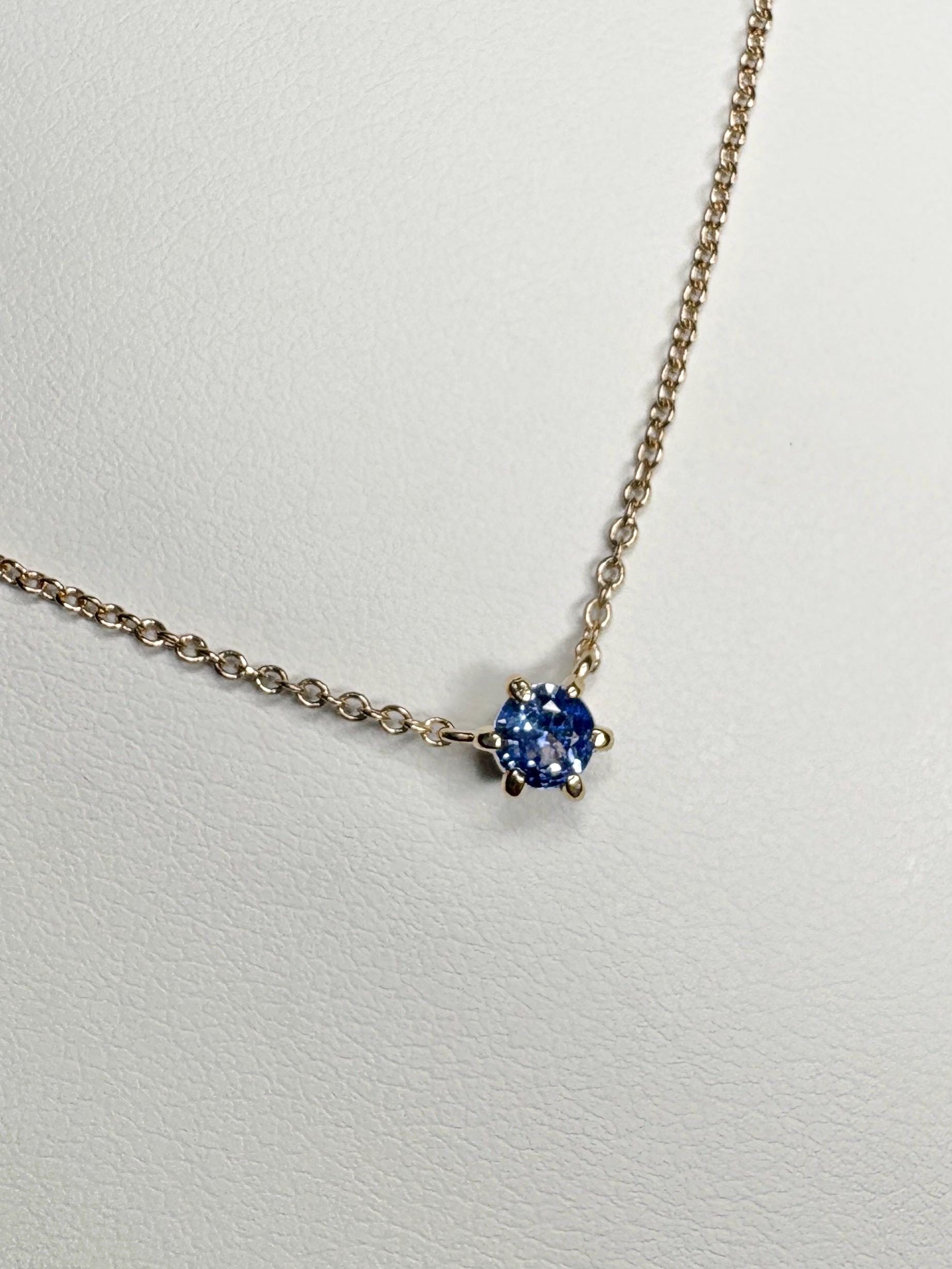 Natural Violetish-Blue Sapphire Solitaire Necklace Solid 14k Gold 18" - NewLifeJewelryVault