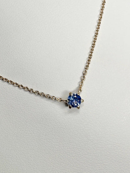 Natural Violetish-Blue Sapphire Solitaire Necklace Solid 14k Gold 18" - NewLifeJewelryVault