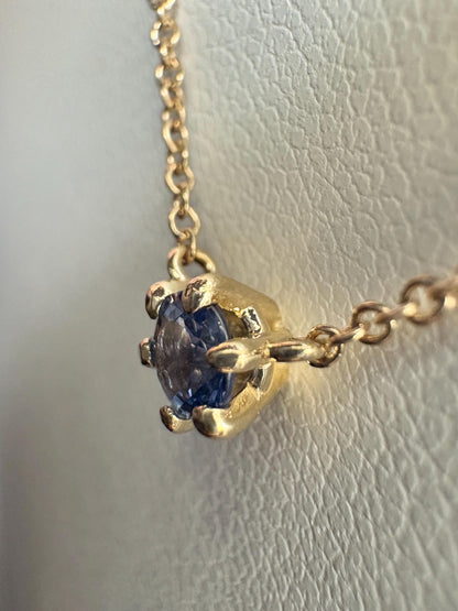 Natural Violetish-Blue Sapphire Solitaire Necklace Solid 14k Gold 18" - NewLifeJewelryVault