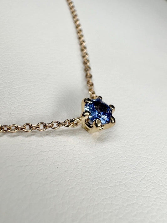 Natural Violetish-Blue Sapphire Solitaire Necklace Solid 14k Gold 18" - NewLifeJewelryVault