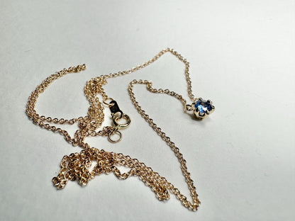 Natural Violetish-Blue Sapphire Solitaire Necklace Solid 14k Gold 18" - NewLifeJewelryVault