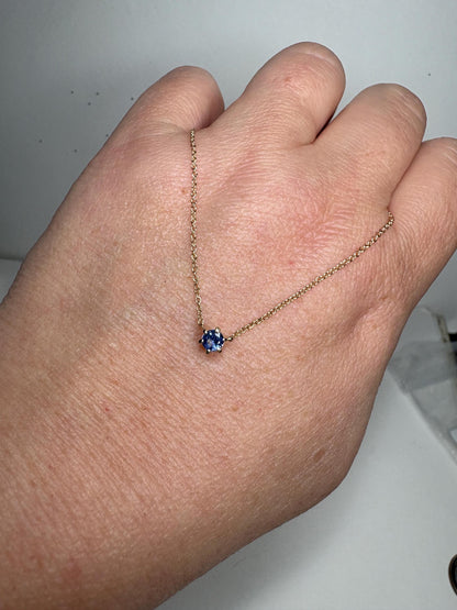Natural Violetish-Blue Sapphire Solitaire Necklace Solid 14k Gold 18" - NewLifeJewelryVault