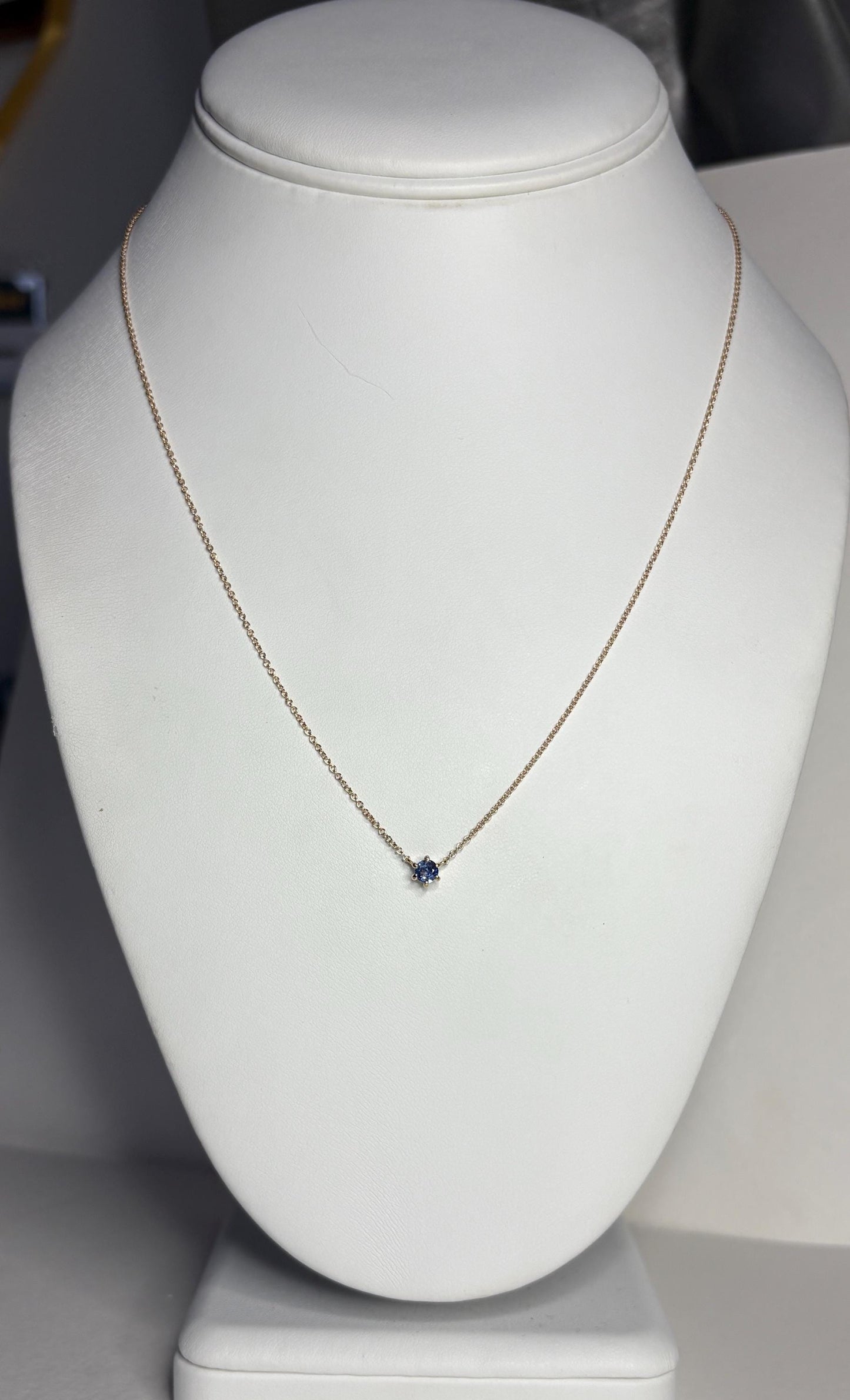 Natural Violetish-Blue Sapphire Solitaire Necklace Solid 14k Gold 18" - NewLifeJewelryVault