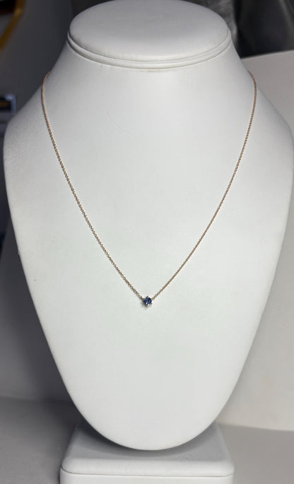 Natural Violetish-Blue Sapphire Solitaire Necklace Solid 14k Gold 18" - NewLifeJewelryVault