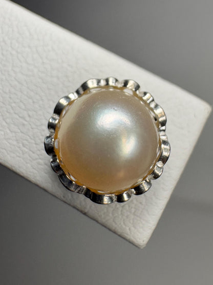 Cultured Akoya Pearl Stud Earrings in Lacy Sterling Silver 7.4mm - NewLifeJewelryVault