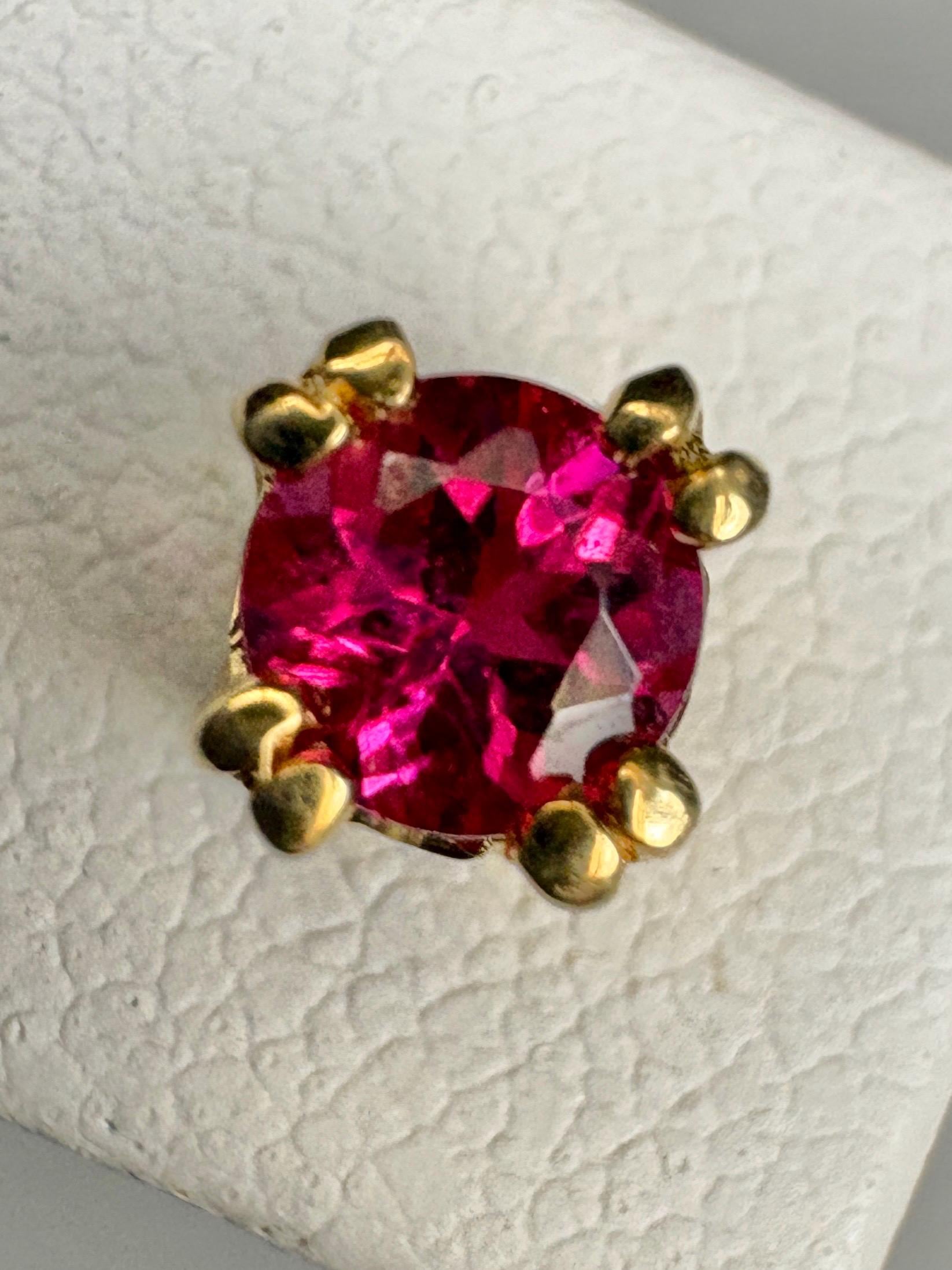 Rubellite Tourmaline Hot Pink Stud Earrings Solid 18k Gold 4mm - NewLifeJewelryVault
