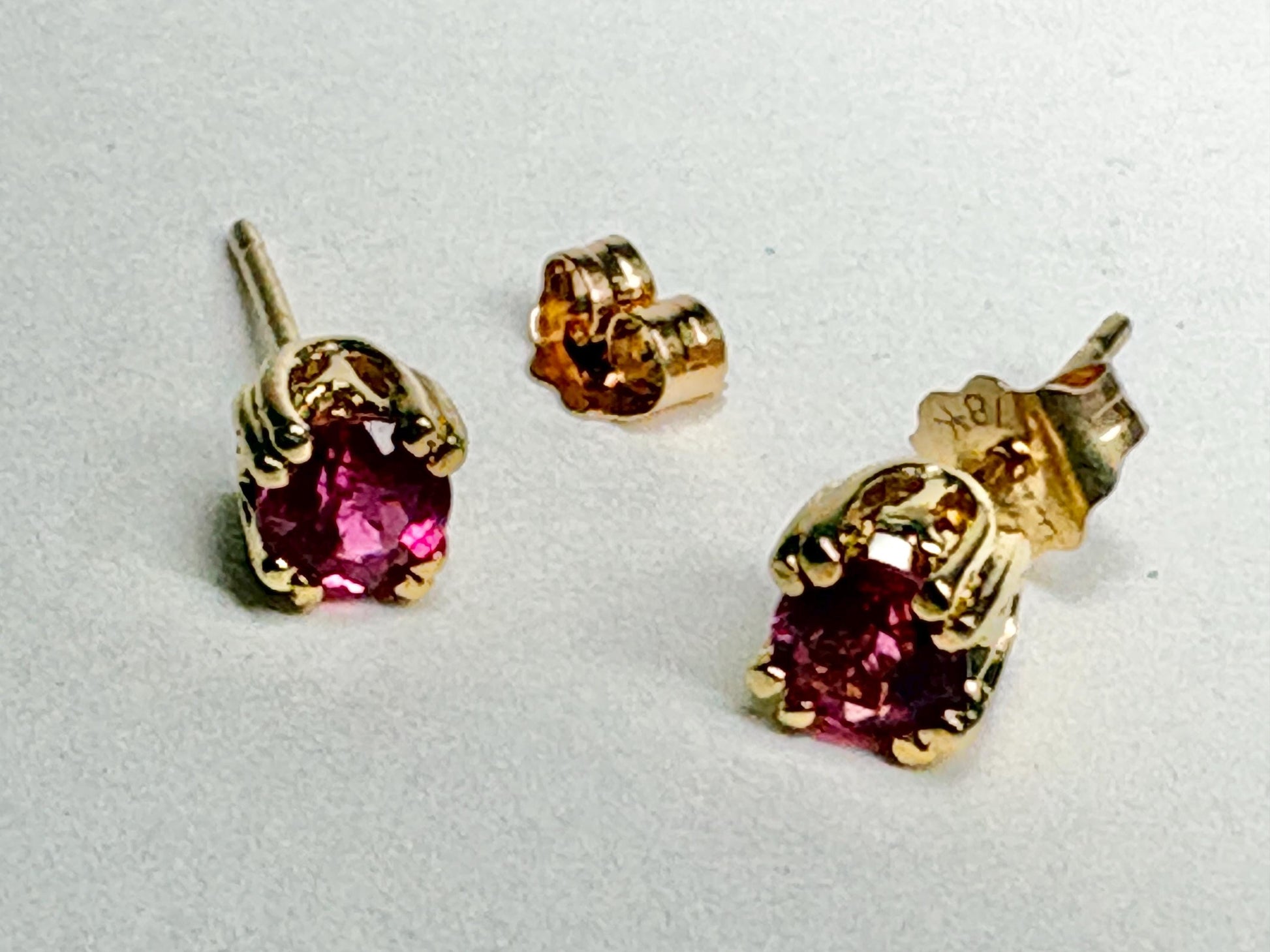 Rubellite Tourmaline Hot Pink Stud Earrings Solid 18k Gold 4mm - NewLifeJewelryVault