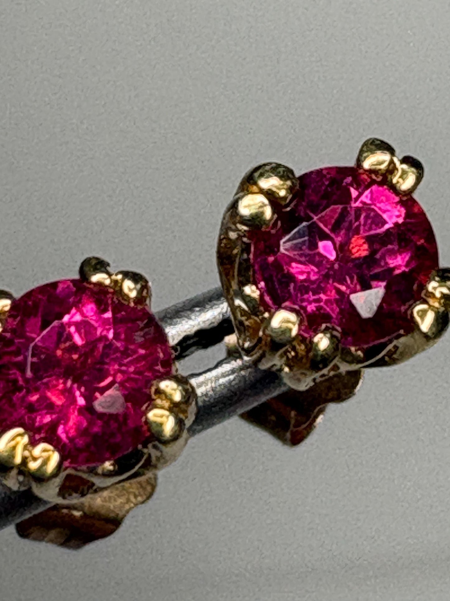Rubellite Tourmaline Hot Pink Stud Earrings Solid 18k Gold 4mm - NewLifeJewelryVault
