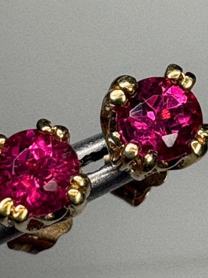 Rubellite Tourmaline Hot Pink Stud Earrings Solid 18k Gold 4mm - NewLifeJewelryVault