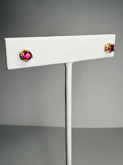 Rubellite Tourmaline Hot Pink Stud Earrings Solid 18k Gold 4mm - NewLifeJewelryVault