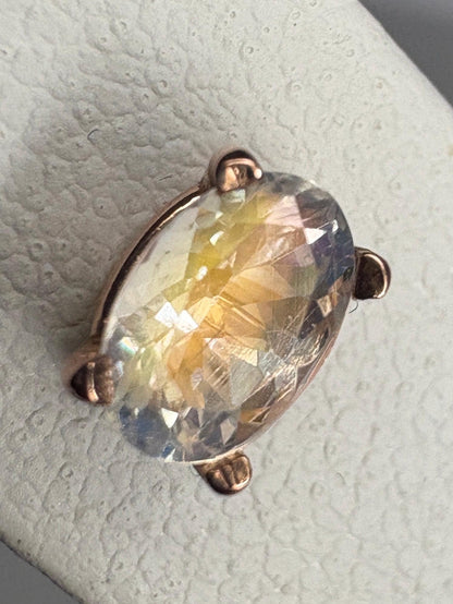 Madagascar Rainbow Moonstone Oval Stud Earrings 14k Rose Gold - NewLifeJewelryVault