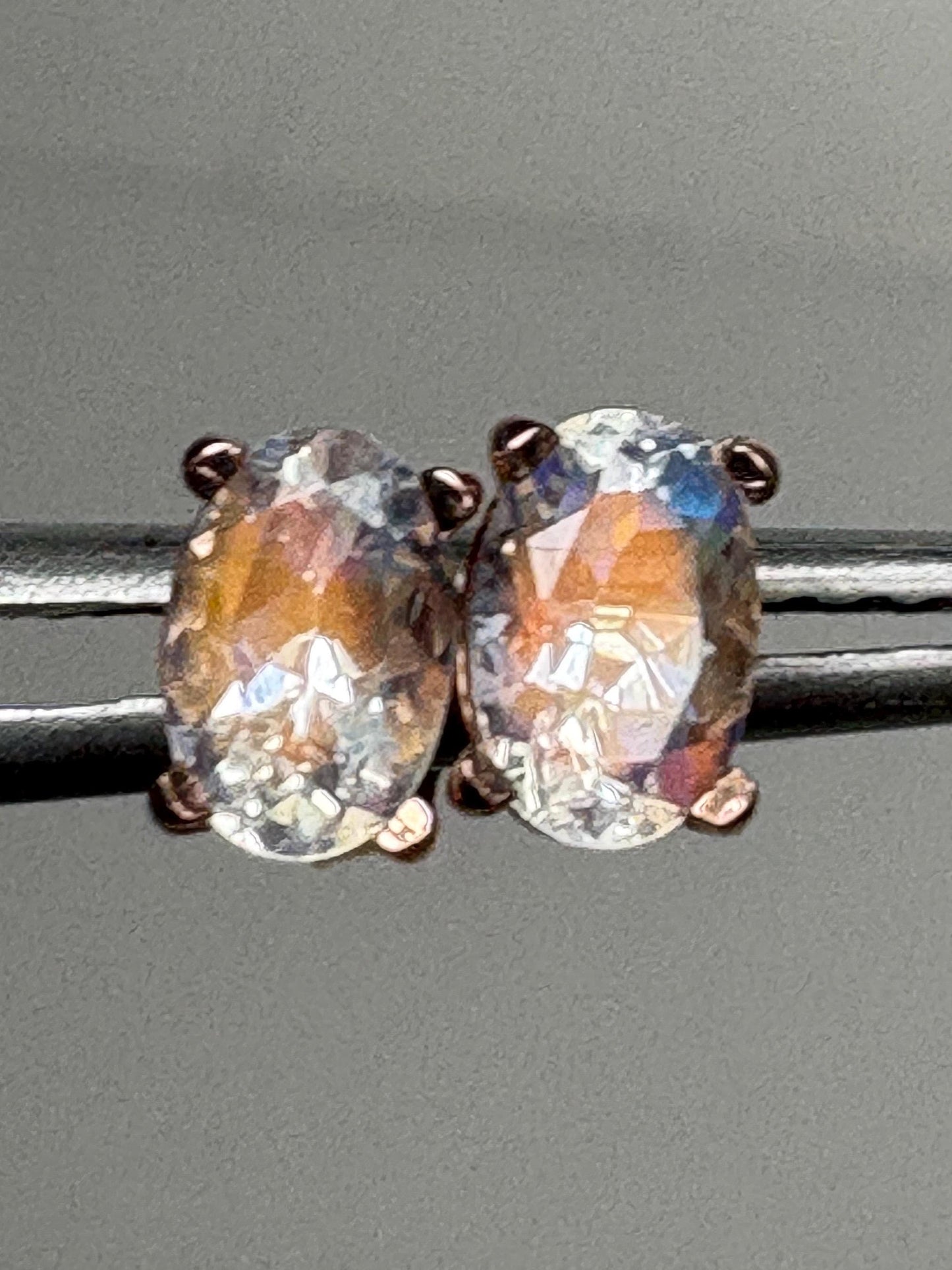 Madagascar Rainbow Moonstone Oval Stud Earrings 14k Rose Gold - NewLifeJewelryVault