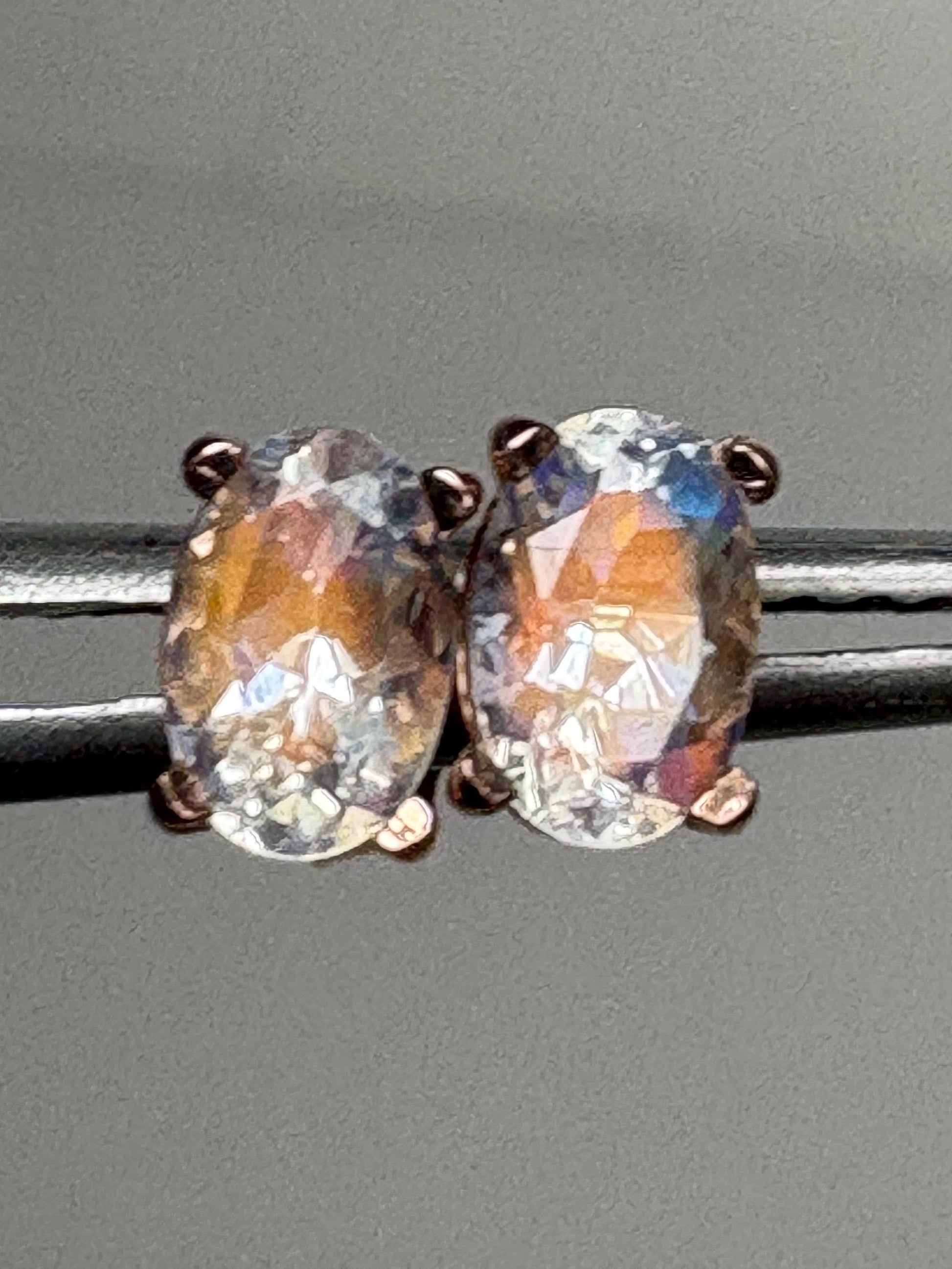 Madagascar Rainbow Moonstone Oval Stud Earrings 14k Rose Gold - NewLifeJewelryVault