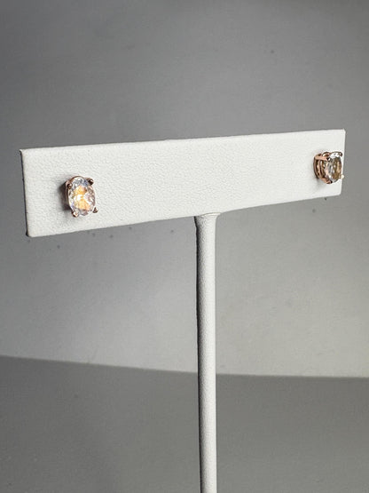 Madagascar Rainbow Moonstone Oval Stud Earrings 14k Rose Gold - NewLifeJewelryVault