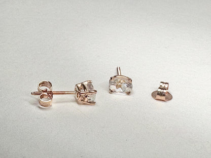 Madagascar Rainbow Moonstone Oval Stud Earrings 14k Rose Gold - NewLifeJewelryVault
