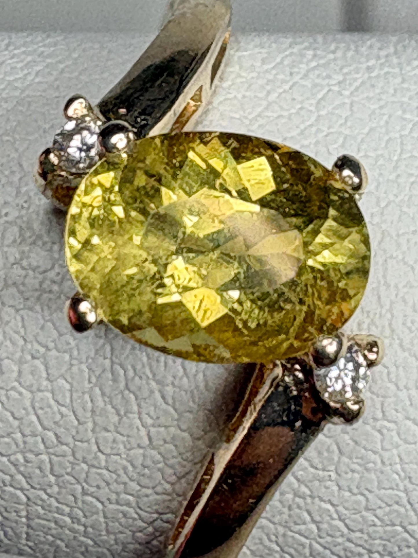 Chrysoberyl and Diamond Bypass Ring Solid 14k Gold size 8 - NewLifeJewelryVault