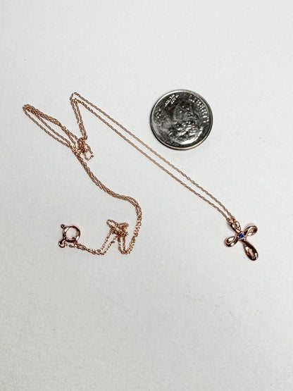 Small Hauyne Cross Necklace in Solid 14k Rose Gold with 10K RG Chain 17.75" - NewLifeJewelryVault