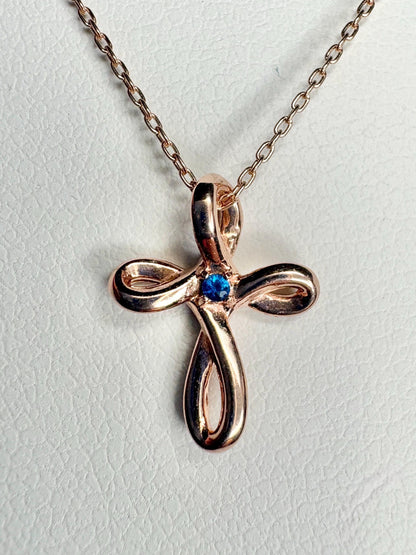 Small Hauyne Cross Necklace in Solid 14k Rose Gold with 10K RG Chain 17.75" - NewLifeJewelryVault