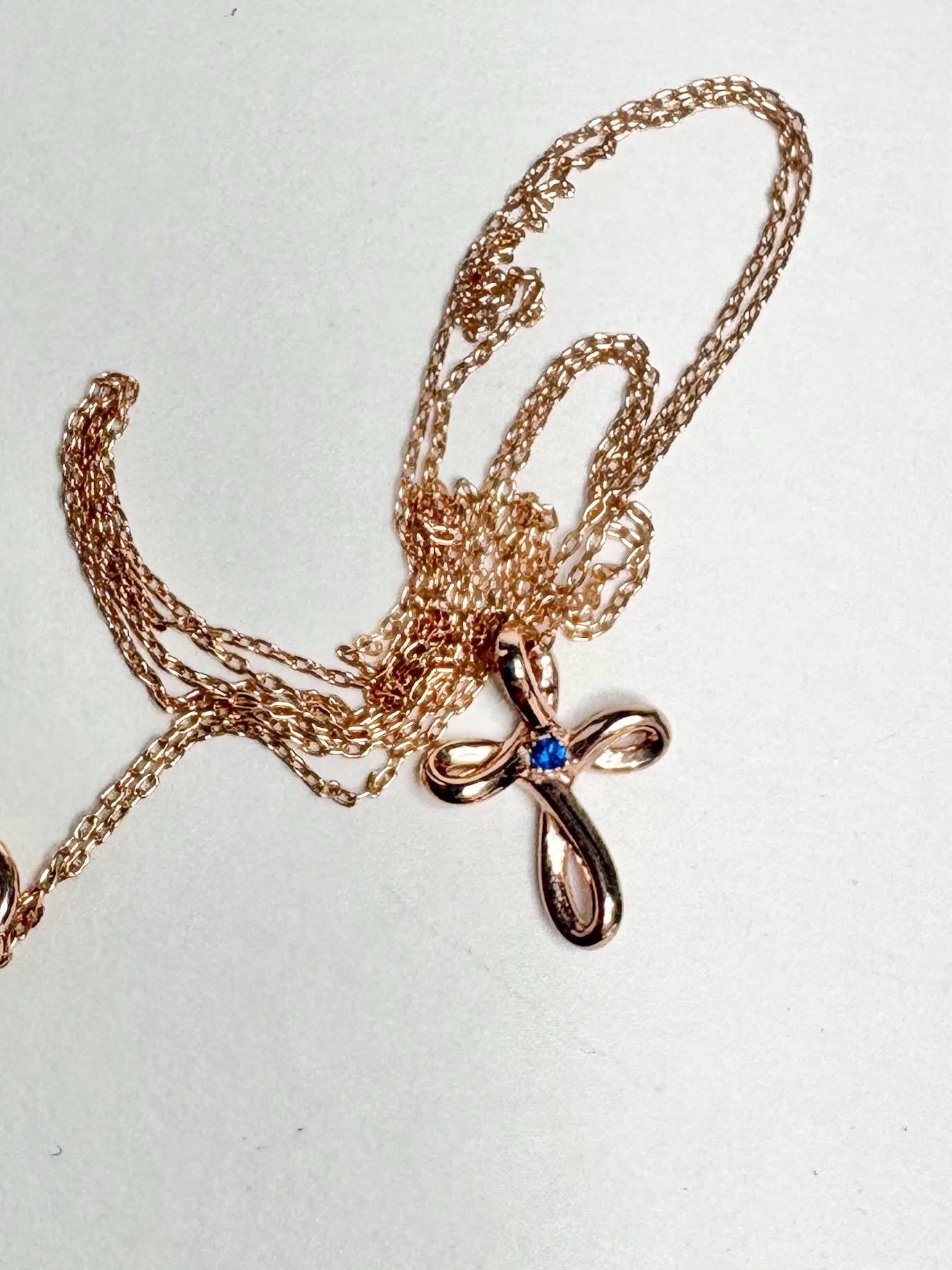 Small Hauyne Cross Necklace in Solid 14k Rose Gold with 10K RG Chain 17.75" - NewLifeJewelryVault