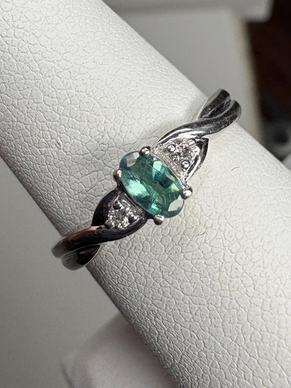 Alexandrite and Diamond Ring Solid 10k White Gold size 6.75 - NewLifeJewelryVault
