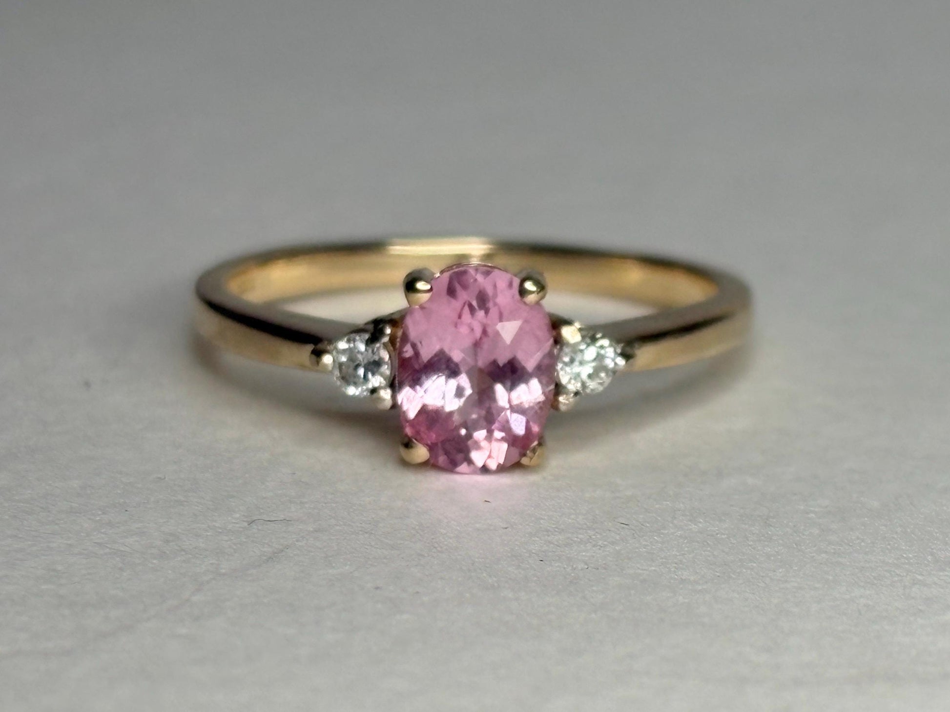 Natural Pink Spinel and Diamond Ring 9k size 7 - NewLifeJewelryVault