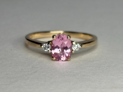 Natural Pink Spinel and Diamond Ring 9k size 7 - NewLifeJewelryVault