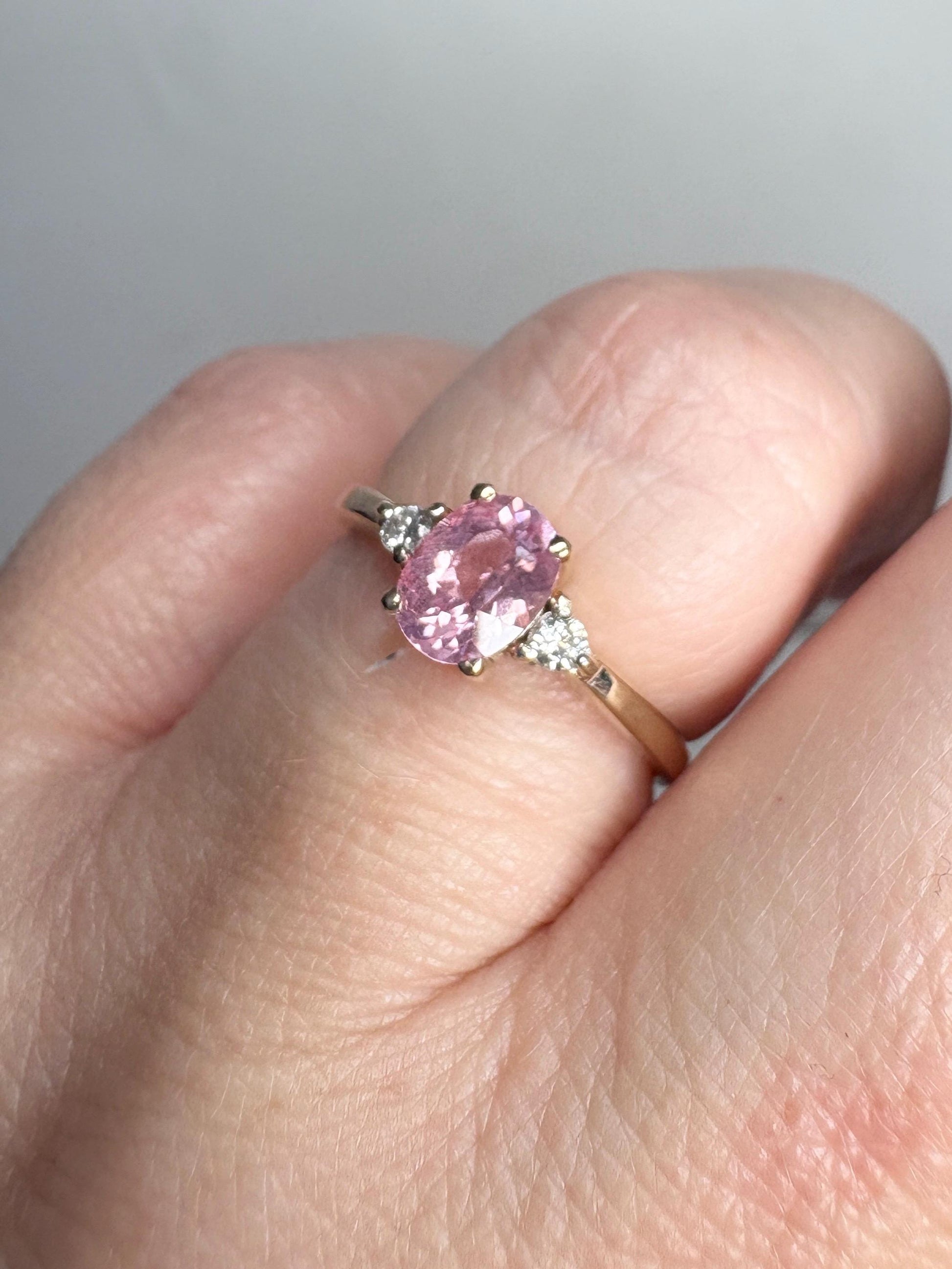 Natural Pink Spinel and Diamond Ring 9k size 7 - NewLifeJewelryVault