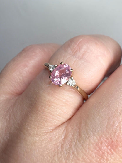 Natural Pink Spinel and Diamond Ring 9k size 7 - NewLifeJewelryVault