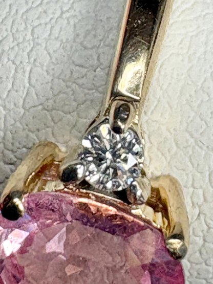 Natural Pink Spinel and Diamond Ring 9k size 7 - NewLifeJewelryVault